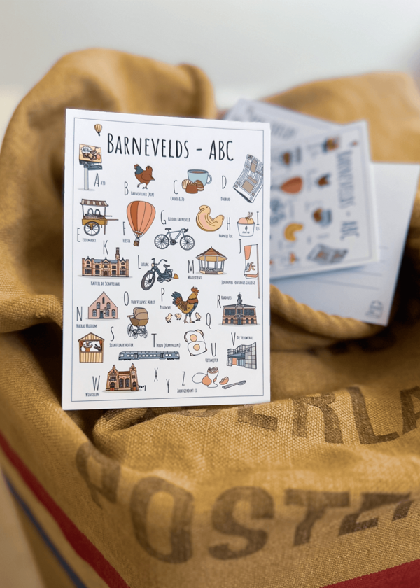 ABC ansichtkaart Barneveld - Een unieke ansichtkaart met herkenbare en handgetekende illustraties van Barneveld product afbeelding