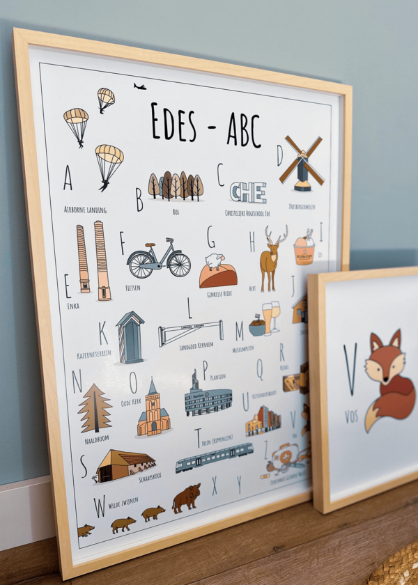 ABC poster Ede - Een unieke stadsposter met herkenbare en handgetekende illustraties van Ede product afbeelding