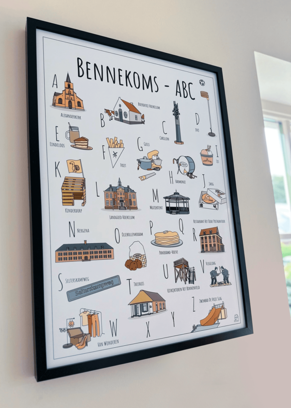 ABC poster Bennekom - Een unieke stadsposter met herkenbare en handgetekende illustraties van Bennekom product afbeelding