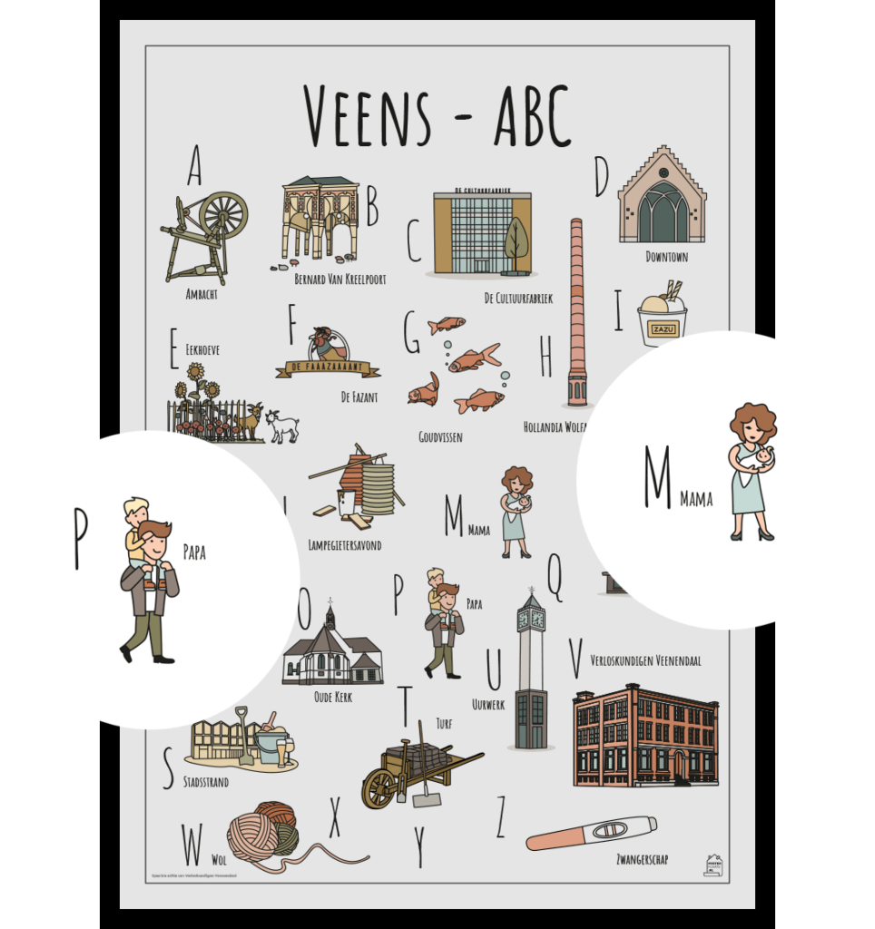 ABC poster special edition Verloskundigen Veenendaal met twee uitgelichte unieke objecten