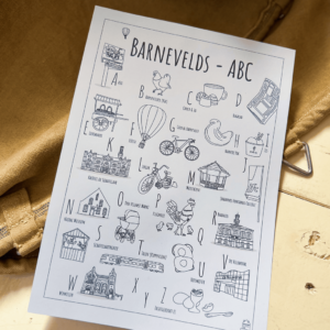 ABC kleurplaat Barneveld - Een unieke kleurplaat met herkenbare en handgetekende illustraties van Barneveld product afbeelding