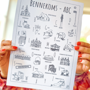 ABC kleurplaat Bennekom - Een unieke kleurplaat met herkenbare en handgetekende illustraties van Bennekom product afbeelding