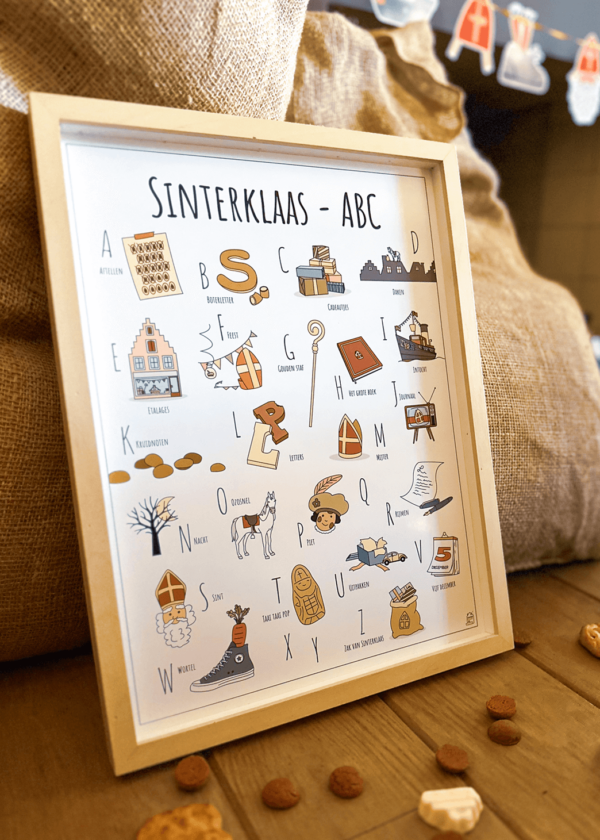 ABC poster Sinterklaas - Een unieke poster met herkenbare en handgetekende illustraties van Sinterklaas product afbeelding