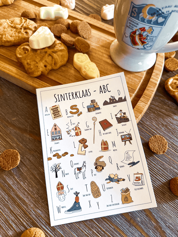 Blog over nieuw ABC ansichtkaart Sinterklaas met kruidnoten en chocolademelk