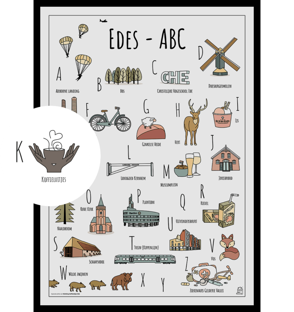 PosterPlaats Edes ABC poster maatwerk special edition voor Stichting Koffieluitjes Ede met uitgelicht logo