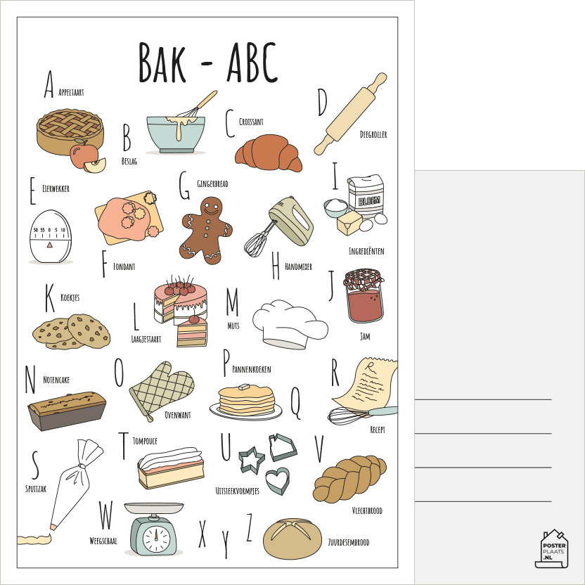 ABC ansichtkaart Bakken - Een unieke ansichtkaart met herkenbare en handgetekende illustraties van het Bakken