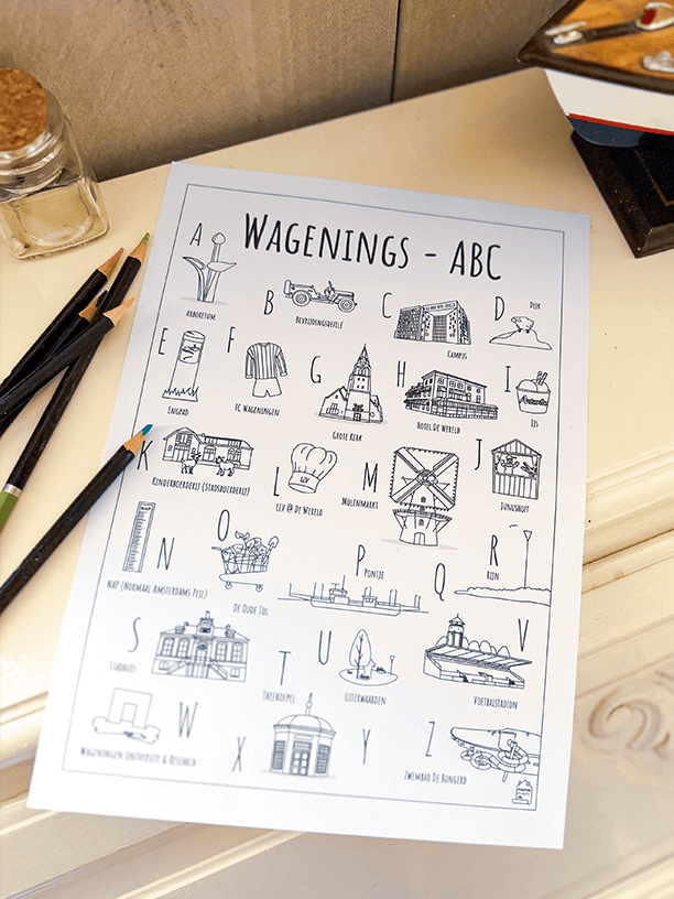 Blog over de ABC kleurplaten met de kleurplaat van Wageningen