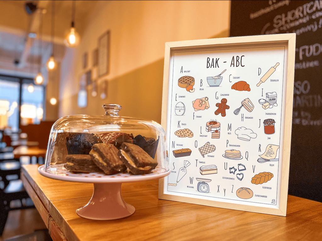 Blog over nieuw ABC poster Bakken in de lunchtent Lekker Bij Inge in Ede met een cupcakes erbij onder een stolp