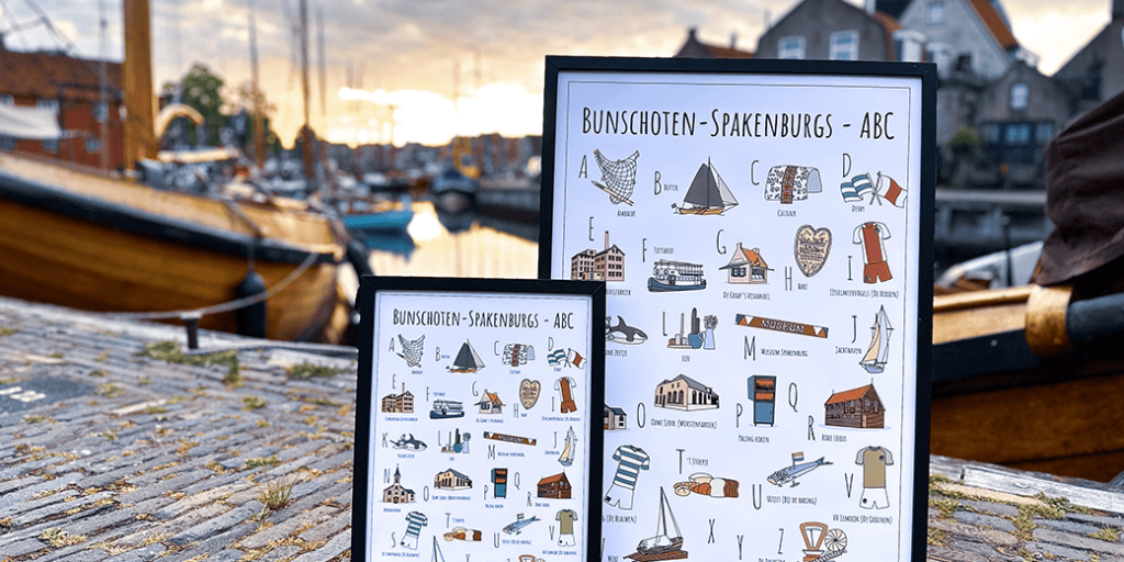 PosterPlaats Bunschoten-Spakenburgs ABC poster ansichtkaarten en kleurplaten van de plaats Bunschoten-Spakenburg header