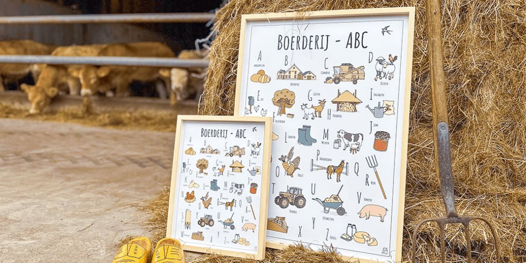PosterPlaats Boerderij ABC poster ansichtkaarten en kleurplaten van het thema Boerderij header