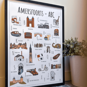 ABC poster Amersfoort - Een unieke poster met herkenbare en handgetekende illustraties van Amersfoort product afbeelding