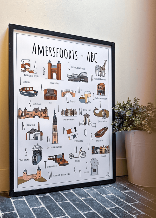ABC poster Amersfoort - Een unieke poster met herkenbare en handgetekende illustraties van Amersfoort product afbeelding