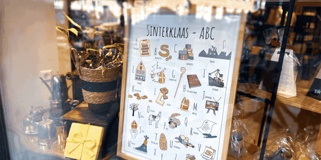 Blog over onze lokale ABC posters: leuk voor koffiezaakjes, praktijken en etalages met de Sinterklaas ABC poster bij Choco & Zo Barneveld