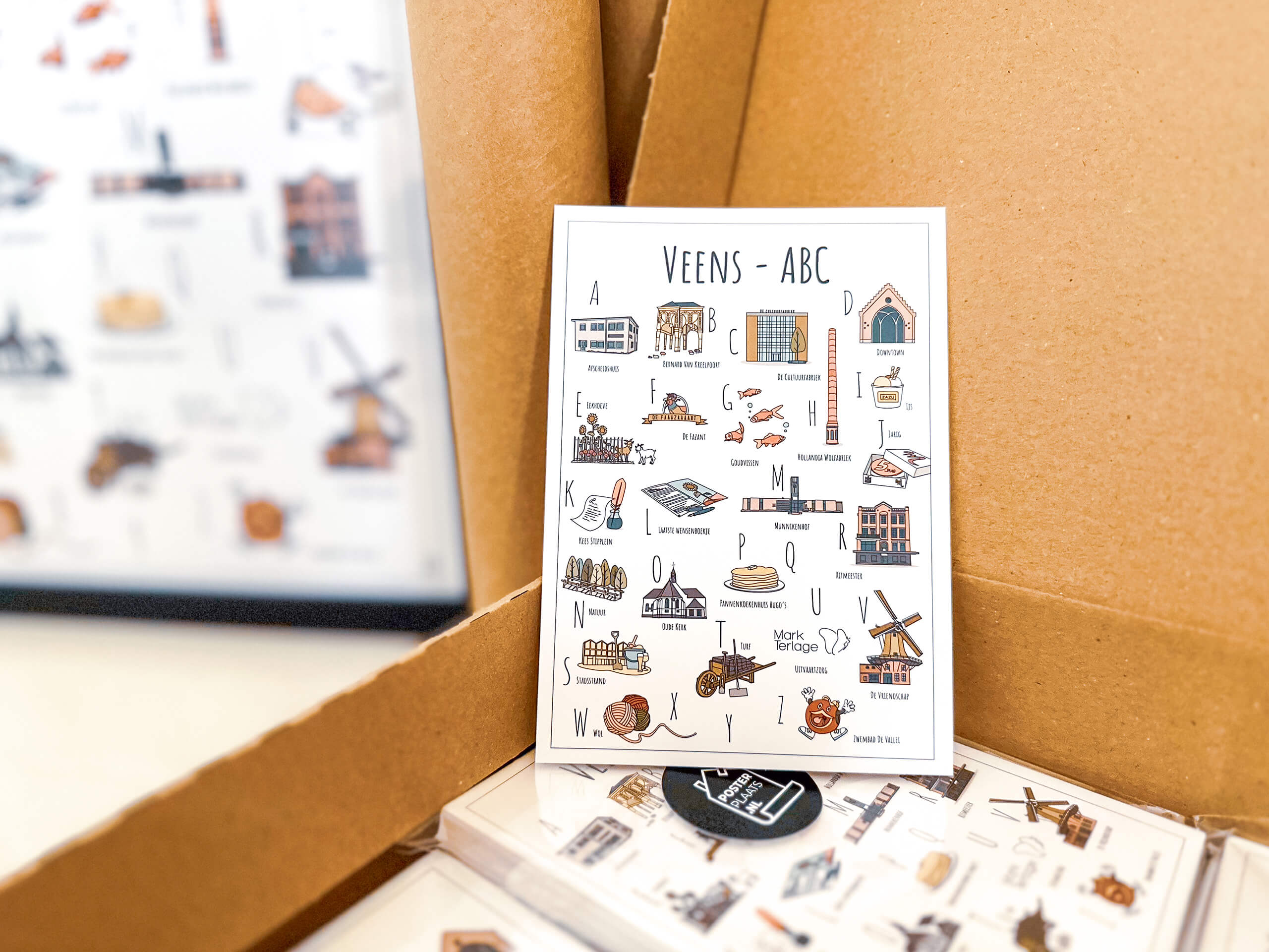 PosterPlaats Veens ABC ansichtkaart maatwerk special edition voor Mark Terlage Uitvaartzorg in Veenendaal