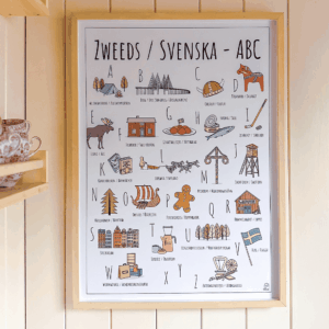 ABC poster Zweden / Sverige - Een unieke stadsposter met herkenbare en handgetekende illustraties van Zweden / Sverige product afbeelding