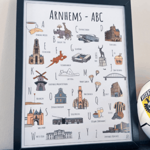 ABC poster Arnhem - Een unieke poster met herkenbare en handgetekende illustraties van Arnhem product afbeelding