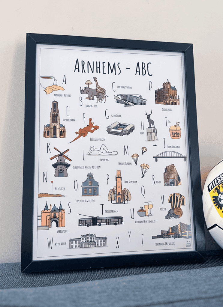 ABC poster Arnhem - Een unieke poster met herkenbare en handgetekende illustraties van Arnhem product afbeelding