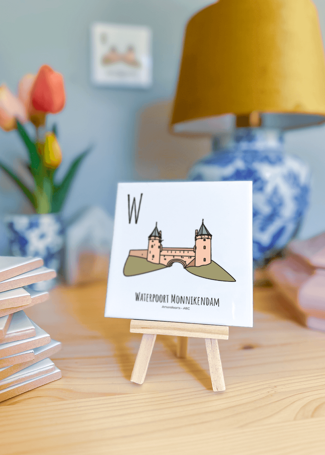 PosterPlaats ABC tegeltje Amersfoort met waterpoort monnikendam als leuk lokaal cadeau of relatiegeschenk