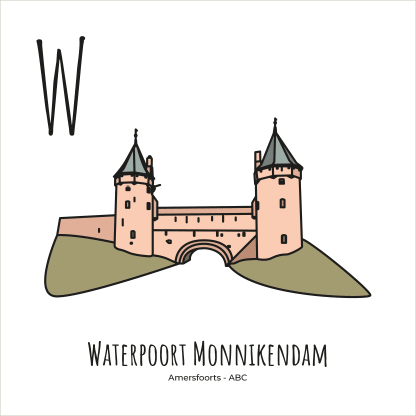 PosterPlaats ABC tegeltje Amersfoort met waterpoort monnikendam als leuk lokaal cadeau of relatiegeschenk