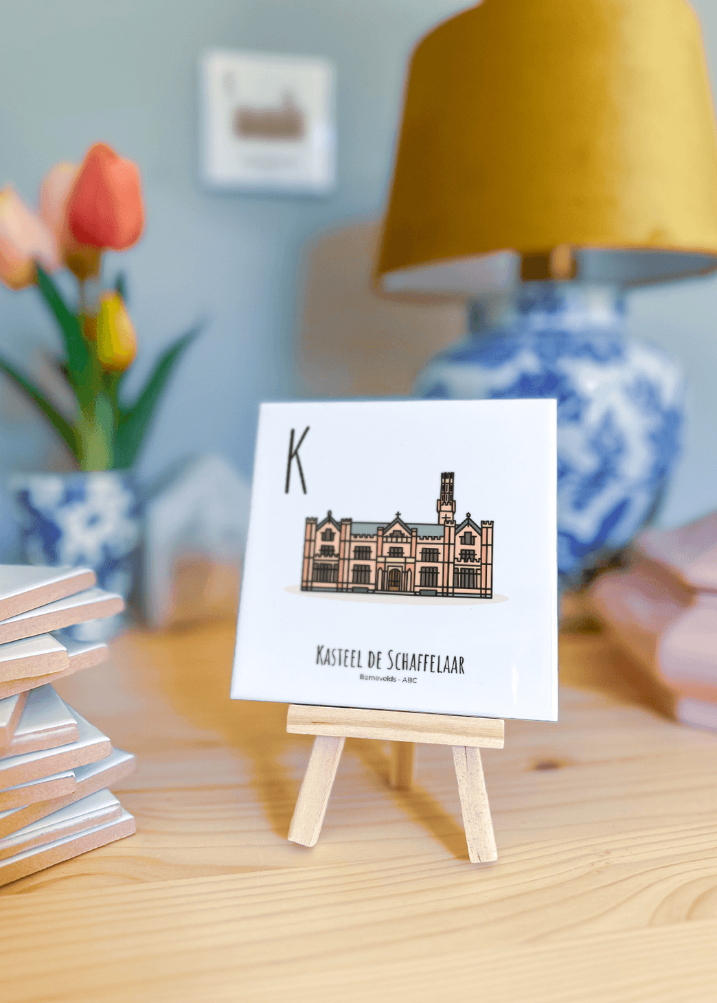 PosterPlaats ABC tegeltje Barneveld met kasteel de schaffelaar als leuk lokaal cadeau of relatiegeschenk