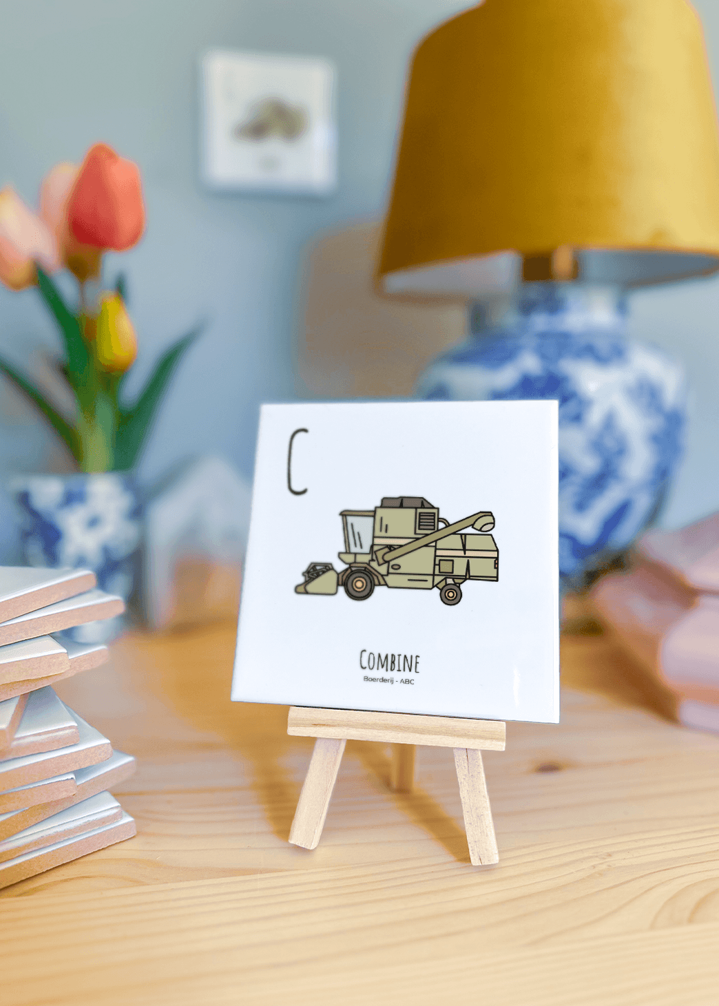 PosterPlaats ABC tegeltje Boerderij met combine als leuk lokaal cadeau of relatiegeschenk
