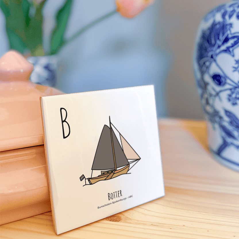 PosterPlaats ABC tegeltje Bunschoten-Spakenburg met botter als leuk lokaal cadeau of relatiegeschenk