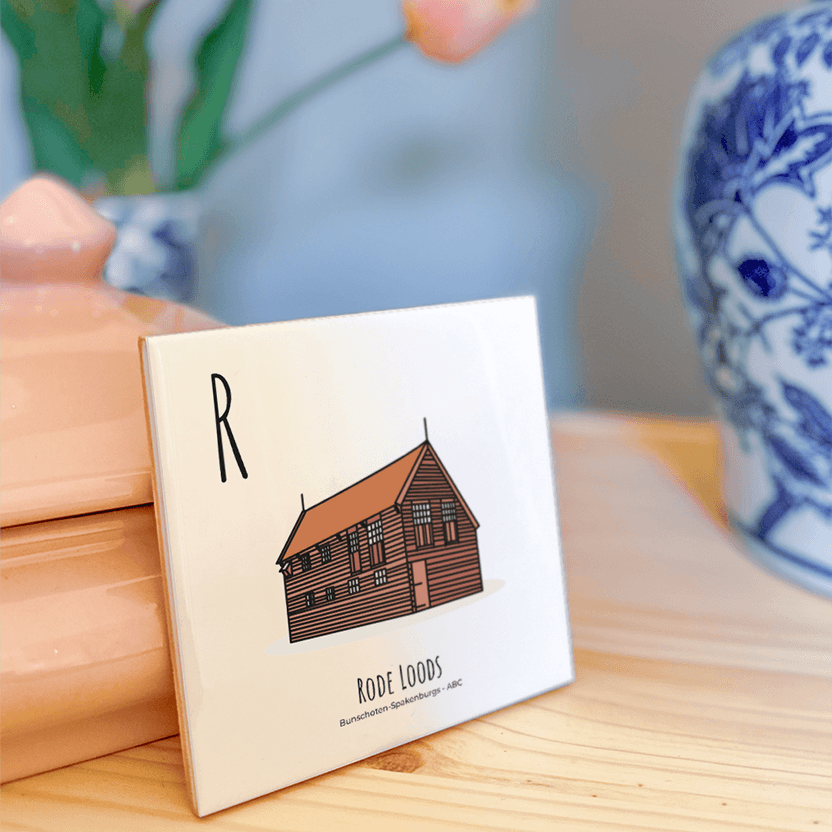 PosterPlaats ABC tegeltje Bunschoten-Spakenburg met rode loods als leuk lokaal cadeau of relatiegeschenk