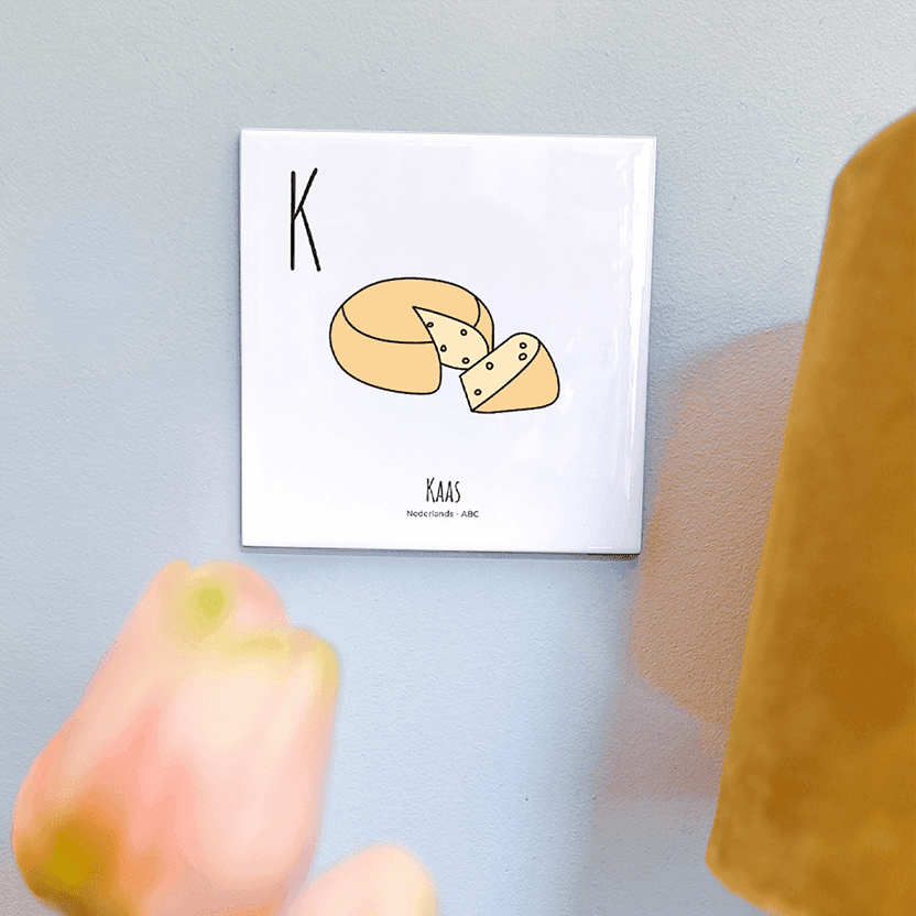 PosterPlaats ABC tegeltje Nederland met kaas als leuk lokaal cadeau of relatiegeschenk