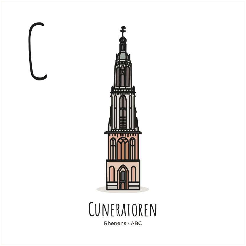 PosterPlaats ABC tegeltje Rhenen met cuneratoren als leuk lokaal cadeau of relatiegeschenk
