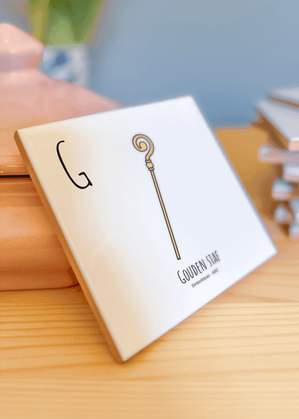 PosterPlaats ABC tegeltje Sinterklaas met gouden staf als leuk lokaal cadeau of relatiegeschenk