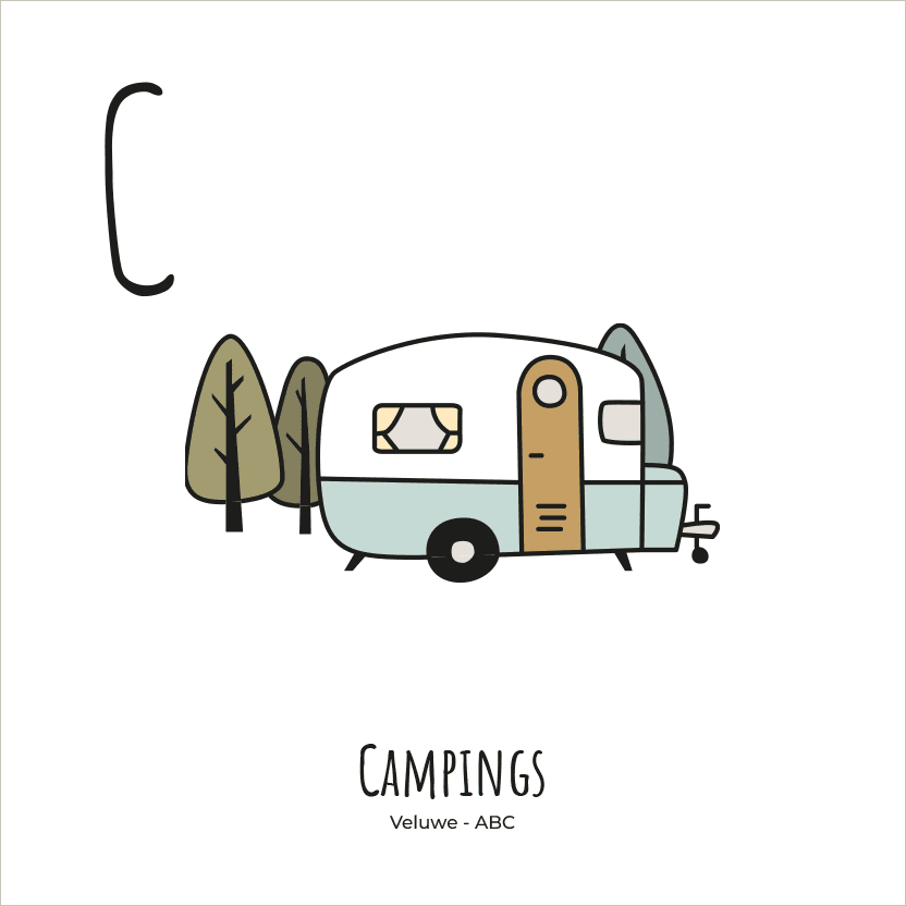 PosterPlaats ABC tegeltje Veluwe met campings als leuk lokaal cadeau of relatiegeschenk