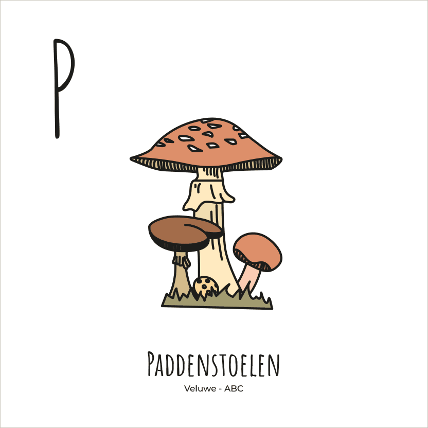 PosterPlaats ABC tegeltje Veluwe met paddenstoelen als leuk lokaal cadeau of relatiegeschenk