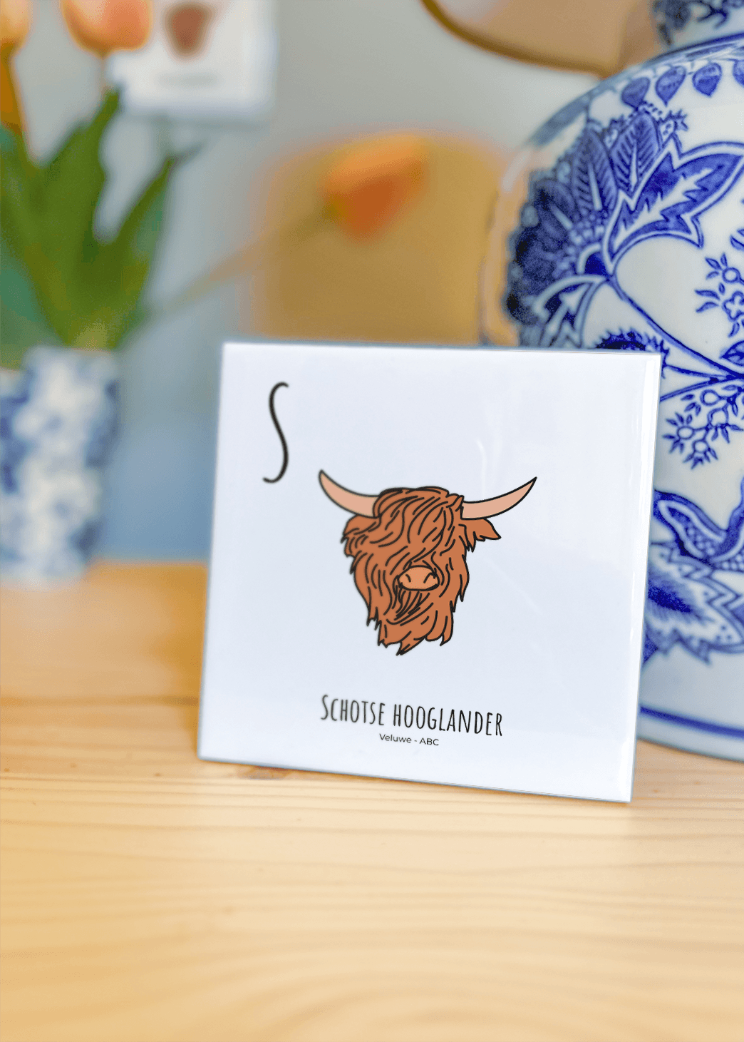 PosterPlaats ABC tegeltje Veluwe met schotse hooglander als leuk lokaal cadeau of relatiegeschenk