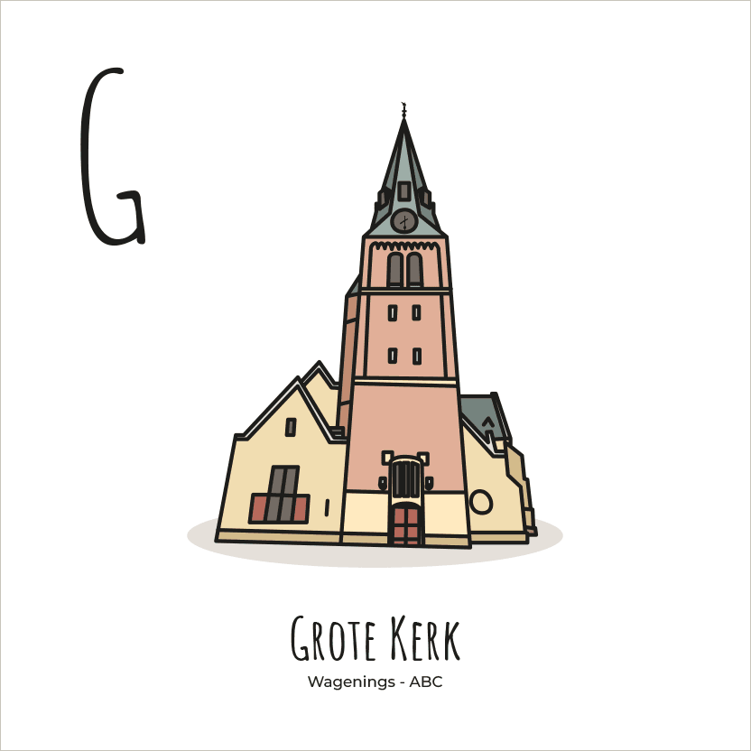 PosterPlaats ABC tegeltje Wageningen met grote kerk als leuk lokaal cadeau of relatiegeschenk