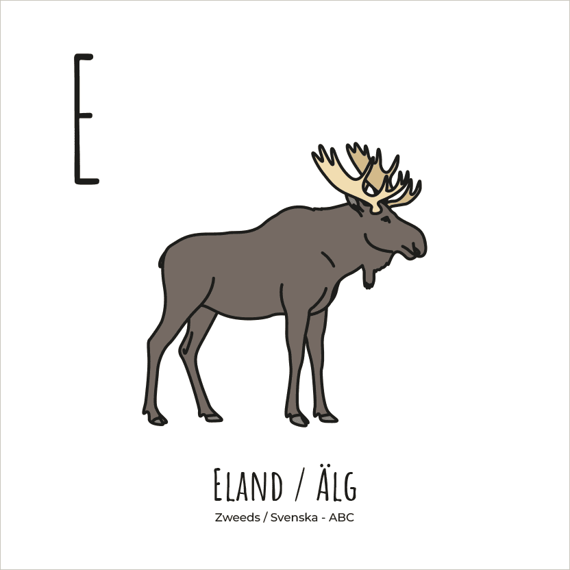 PosterPlaats ABC tegeltje Zweden met met eland alg als leuk lokaal cadeau of relatiegeschenk.png