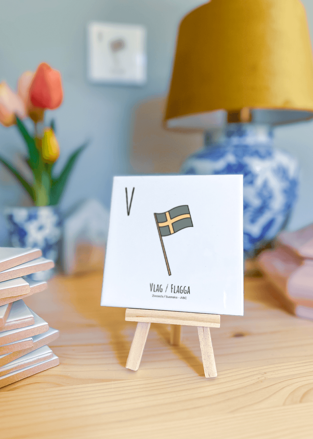 PosterPlaats ABC tegeltje Zweden met met vlag flagga als leuk lokaal cadeau of relatiegeschenk