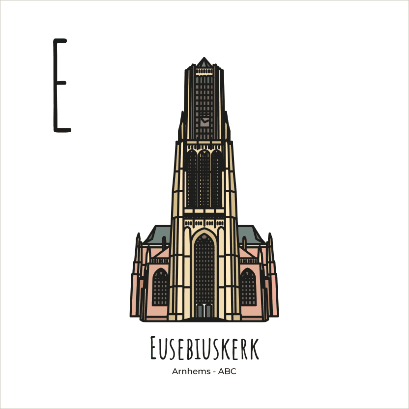 PosterPlaats ABC tegeltje Arnhem met eusebiuskerk als leuk lokaal cadeau of relatiegeschenk