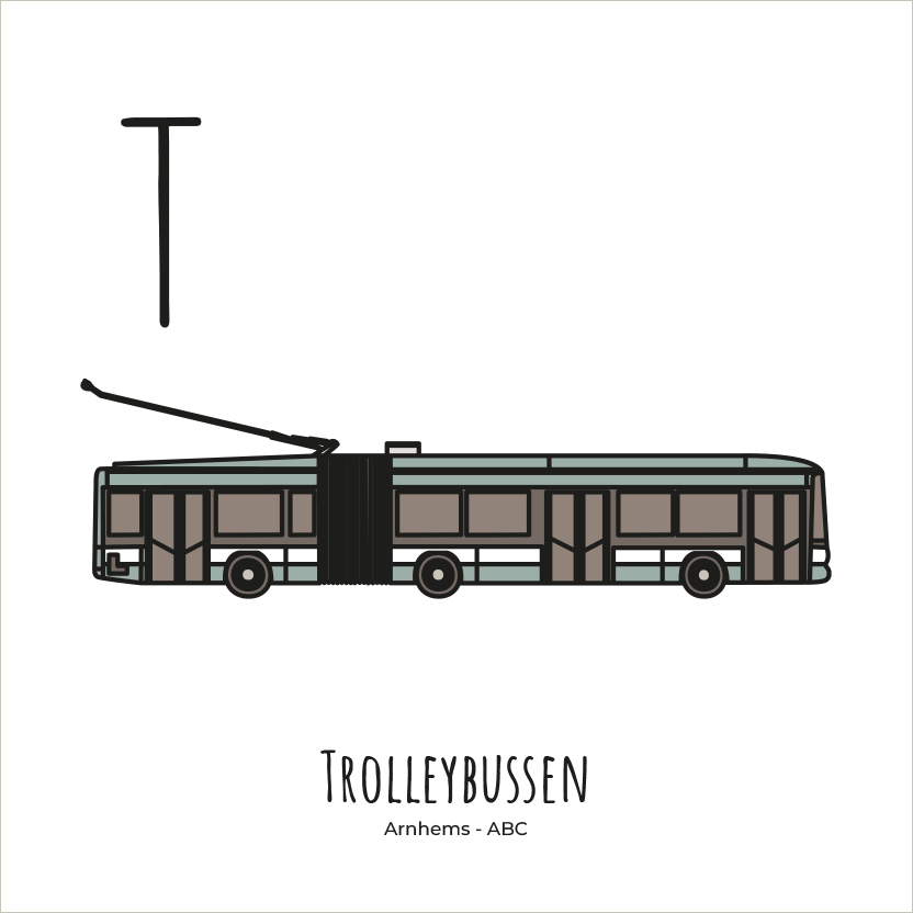 PosterPlaats ABC tegeltje Arnhem met Trolleybussen als leuk lokaal cadeau of relatiegeschenk