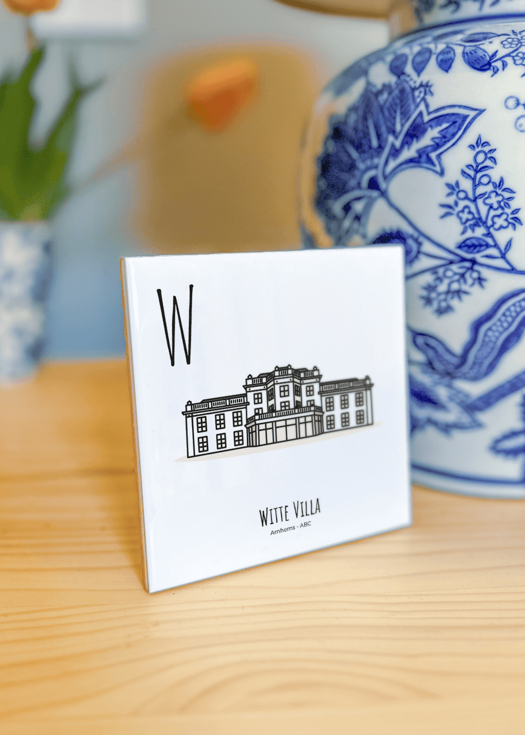 PosterPlaats ABC tegeltje Arnhem met witte villa als leuk lokaal cadeau of relatiegeschenk